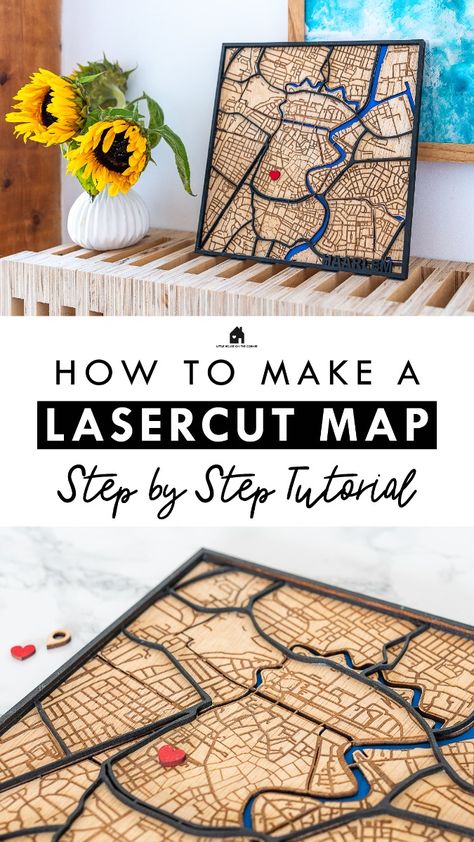 Learn how to make a custom laser cut map in just a few easy steps! This detailed guide takes you through the entire process of creating a personalised map that's perfect as a housewarming gift or for your own home decor. Ideal for beginners, this project is an easy way to design and create something truly unique with a laser cutter. Free Laser Engraving Patterns, Laser Engraving For Beginners, Ortur Laser Projects, Beginner Laser Cut Projects, Ideas For Laser Engraving, Snapmaker 2.0 Projects, Xtool S1 20w Project Ideas, Xtool Projects Ideas, Lightburn Laser Projects Free