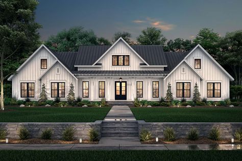 Modern-farmhouse House Plan - 4 Bedrooms, 3 Bath, 3086 Sq Ft Plan 50-410 Calia Italia, Hudson Homes, Monster House Plans, Farmhouse Style House Plans, Modern Farmhouse Exterior, Diy Outdoor Decor, Farmhouse House, Farmhouse Plan, Kitchen Farmhouse