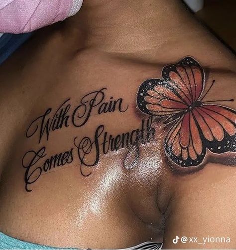 Black Women Tattoos, Deep Meaning Tattoos, Tattoos About Love, With Pain Comes Strength, Aesthetic Tattoos Arm, Tattoos About Growth, Tattoos For Someone Who Passed, Tattoos Between Breast, Tattoos About Healing