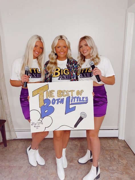 Big Lit Reveal Themes, Big Sis Lil Sis Reveal Ideas Poster, Hannah Montana Big Little Reveal, Twins Big Little Reveal, Big Reveal Ideas, Cheer Sister Reveal Ideas, Little Big Reveal Ideas, Bigs And Little Reveal, Big Little Twins Reveal