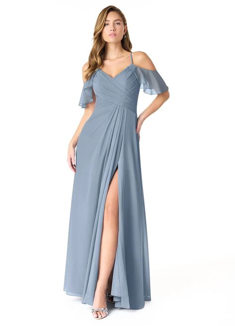 Dusty Blue Azazie Dakota Bridesmaid Dresses | Azazie Azazie Wisteria, Dark Green Prom Dresses, Western Dress For Women, Blue Gowns, Baby Aunt, Bridesmaid Dresses Dusty Sage, Trendy Prom Dresses, Dress Lilac, Dusty Blue Bridesmaid Dresses