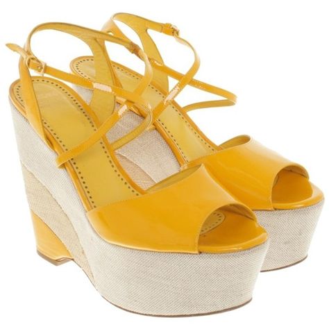 Pre-owned Patent leather sandals ($195) ❤ liked on Polyvore featuring shoes, sandals, yellow, platform sandals, platform shoes, wedge heel shoes, yellow platform shoes and wedge sandals Shoes Yellow, Comfortable Wedges, Sandals Platform, Shoes Heels Wedges, Heel Shoes, Platform Shoes, Fashion Addict, Platform Sandals, Wedge Heels