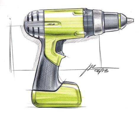 Sketch-A-Day 421: drill design by Spencer Nugent Alcohol Marker Product Sketch, Product Design Sketching, Product Sketching, Product Design Sketch, Marker Rendering, Product Sketches, Amazing Showers, Product Sketch, Design Sketching