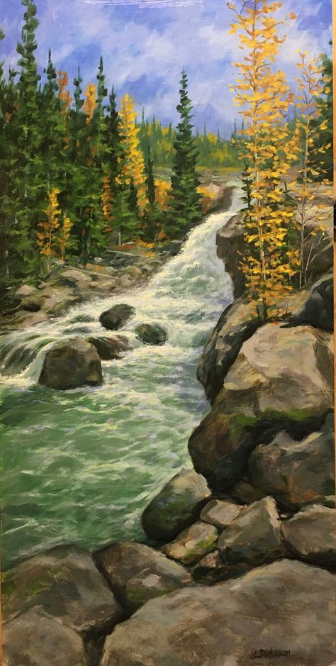 "Title: Rocky Stream Colorado Size: 12x24 Material: Oil on primed canvas Media: traditional oil paint on linen board stretched canvas, protected by a coat of UV-archival varnish. This painting is of a rocky stream in the Rocky Mountain National Park. This painting is 100% original and hand painted by me from scratch using only the finest materials. Please contact me if you need a special size and I can give you a quote Frame: frame is NOT included but this panel is intended to be mounted in a fr Mountain Rocks Painting, Rocky Mountain National Park Painting, Rocky Cliff Painting, Painting Of Rocks On Canvas, Rocky Mountain Drawing, Mountain Stream Painting, Rocky Mountains Painting, Mountain Waterfall Painting, Paintings Landscape Nature