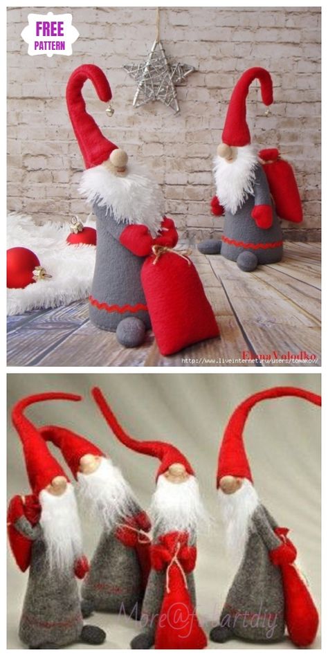 DIY Christms Felt Gnome Sew Free Pattern & Tutorial Diy Santa, Beginner Sewing Projects Easy, Fabric Toys, Diy Gnomes, Gnome Patterns, Gnomes Crafts, Santa Clause, Pattern Tutorial, Sewing Toys