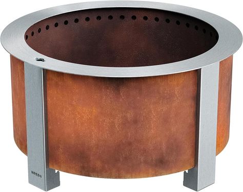 Choose your finish!  Corten Steel will arrive in a blue steel finish that naturally changes to Patina (shown) as it develops over time. Also available in Stainless Steel!  Both will last a lifetime!! Check out the additional accessories available to add to this fire pit!  Follow me for more great nuggets and shopping tips! Smokeless Fire Pit, Backyard Bonfire, Weathering Steel, Steel Fire Pit, Wood Burning Fire Pit, Fire Pit Cover, Wood Burning Fires, Corten Steel, Cooking On The Grill