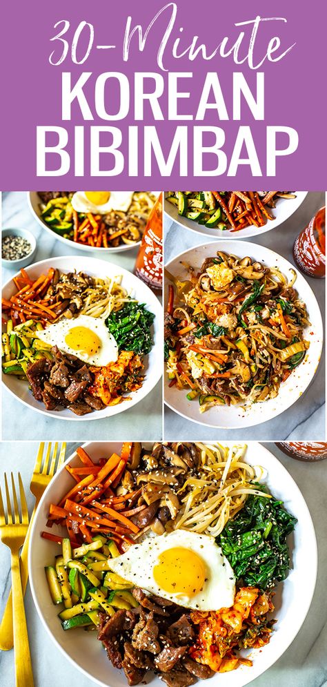 30 Minute Korean Bibimbap Recipe | The Girl on Bloor Koreansk Mad, Korean Food Recipes, Korean Bibimbap, Koreansk Mat, Bibimbap Recipe, Easy Korean Recipes, Minced Beef, Korean Cooking, Korean Dishes