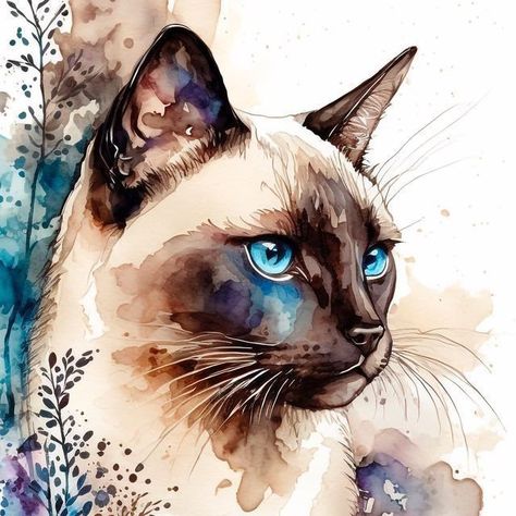 Siamese Cat Painting, Siamese Cat Tattoos, Watercolour Cats, Siamese Cat Art, Cat Spirit Animal, Background For Poster, Cat Spirit, Cats Art Drawing, Iphone Wallpaper Aesthetic