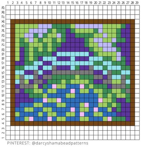 Monet's Water Lilies Pattern #monet #waterlilies #japanesebridge #painting #artist #artwork #hamabeads #hamabeadpattern #perlerbeads #perler #pyssla #pixel #pixelart #crossstitch #fusebeads Graph Crochet, Tiny Cross Stitch, Hama Bead, Pixel Crochet, Tapestry Crochet Patterns, Hama Beads Patterns, Mini Cross Stitch, Pixel Pattern, Pixel Art Pattern