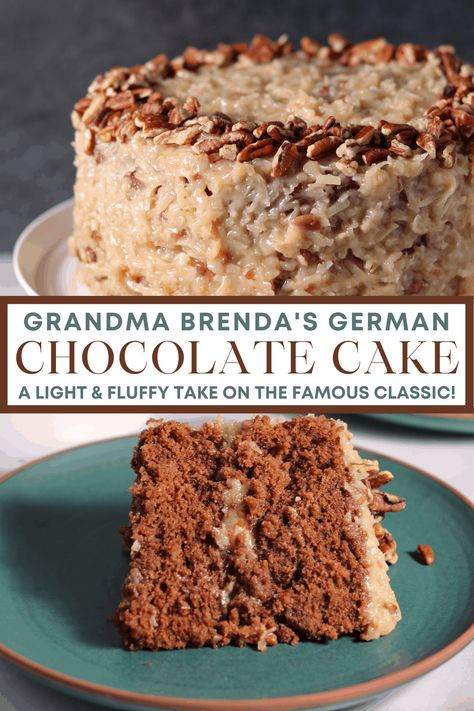 You may have had German Chocolate cake before, but you haven't had my Grandma Brenda's take on the classic. It's a light and fluffy, melt-in-your-mouth, way too tasty sweet treat. Try it out for yourself! Click here for the recipe. German Chocolate Cake Traditional, Grandmas German Chocolate Cake, German Choc Cake Recipe, Easy German Chocolate Cake Boxes Recipe, Moist German Chocolate Cake From Scratch, Bakers German Chocolate Cake Recipe, Old Fashioned German Chocolate Cake, German Chocolate Cake Easy, German Chocolate Cake From Scratch