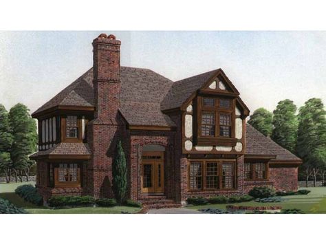 Tudor House Plan with 2562 Square Feet and 3 Bedrooms from Dream Home Source | House Plan Code DHSW69970 Tudor House Exterior, Dark Academia Home, Tudor House Plans, Tudor Home, European House Plans, Sims 4 House Plans, Tudor Style Homes, Cozy Spaces, True Homes