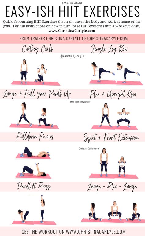 Fat Burning HIIT Exercises that you can do at home or the gym. Together these HIIT Exercises make a quick Workout for women from Trainer Christina Carlyle. https://christinacarlyle.com/hiit-exercises/ Hiit Workout At Home, Ab Challenge, Yoga Posen, Lose 50 Pounds, Fat Burning Workout, Yoga Asanas, Quick Workout, Hiit Workout, Lose Belly