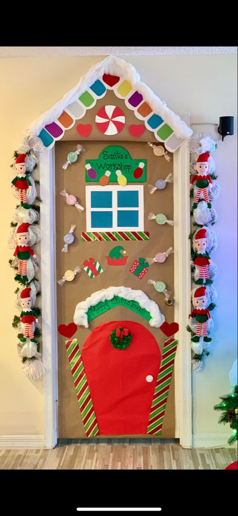 Santa’s Workshop Door Decorating, Santas Workshop Classroom Door Ideas, Elf Workshop Door Decorations, Santa's Workshop Door Decorations, Santa Workshop Door Decorations, Santas Workshop Door Decoration, Elf Door Decorations Classroom, Santas Workshop Theme Decorations, Holiday Door Decorating Contest