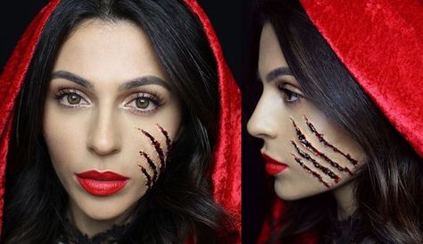 Riding Hood Makeup, Red Riding Hood Makeup, Teni Panosian, Scar Makeup, Halloweenský Makeup, Halloween Make-up Looks, Red Riding Hood Costume, Special Fx Makeup, Diy Kostüm