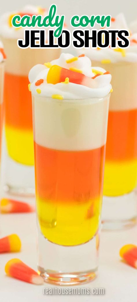 Candy Corn Jello, Orange Milkshake, Candy Corn Jello Shots, Orange Julius Smoothie, Jello Shots Vodka, Jello Shots Recipe, Halloween Jello Shots, Peach Jello, Boozy Treats