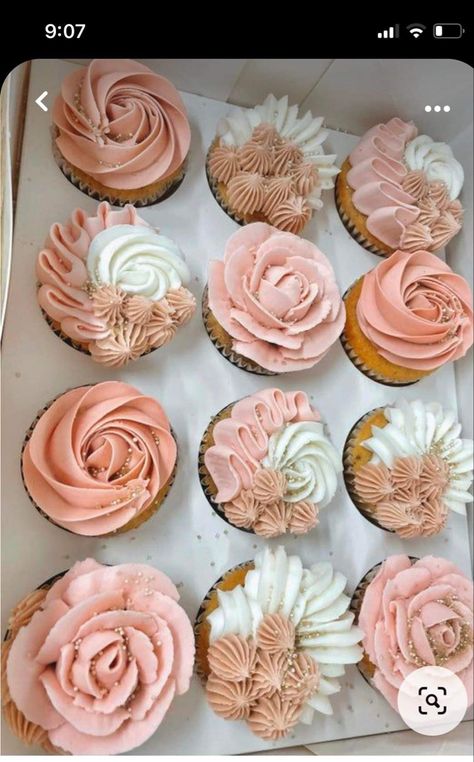 Pink Boho Theme Cupcakes, Soft Pink Cupcakes, Pretty Cupcakes Aesthetic, Pretty Pink Cupcakes Birthdays, Fancy Pink Cupcakes, Pink Fall Cupcakes, Pink And Gold Cupcake Ideas, Babyshower Cupcakes For Girl, 90th Birthday Cupcakes For Women