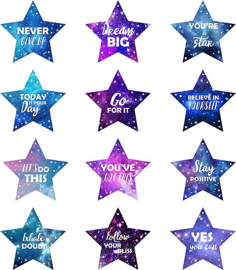 Amazon.com : 48 Pcs Stars Motivational Bulletin Board Classroom Decorations Galaxy Cutouts Positive Inspirational Sayings Outer Space Decorations Double Sided for School Class Teacher Students : Office Products Galaxy Classroom Theme, Star Classroom Theme, Back To School Party Decorations, School Party Decorations, Star Themed Classroom, Star Bulletin Boards, Motivational Bulletin Boards, School Locker Decorations, Middle School Lockers