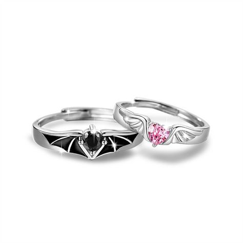 ♥The Handmade S925 Sterling Silver Angel Demon Couple Ring Couple Ring,Coloured glaze  Couple Rings,Boyfriend Girlfriend Relationship Promise Rings.  ♥The Angel Demon Couple Ring,made of  Sterling Silver and Cubic zirconia,The women's  design is pink Angle wing, while the men's is design Black Angel Demon Wings,decor with Cubic zirconia,look shinny,  ♥The Matching Band is Trendy Couple matching gifts,Personalized Wedding gifts, Anniversary gifts,Valentine's Day Gift,Birthday gifts.  **Material: Angel Demon Wings, Demon Couple, Silver Couple Rings, Ring Set Silver, Rings Matching, Matching Ring Set, Matching Promise Rings, Cute Promise Rings, Matching Couple Rings