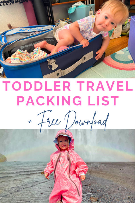 The Ultimate Toddler Travel Packing List + a free downloadable checklist! Never forget an item while packing for family travel. Packing List For Infant Travel, Toddler Vacation Packing List, Toddler Packing List Travel, Toddler Travel Checklist, Toddler Packing List, Toddler Vacation, Holiday Packing Lists, Holidays With Toddlers, Travel Packing List