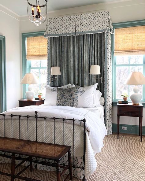 Another favorite bedroom at the Southern Living Idea House. So many gorgeous bedrooms. I was in heaven. . . . . . #blueandwhitehome #southernlivingmagazine #southernlivingideahouse #guestbedroom #interiorsforyou #bedroomideas #custombedding #beddingideas Calming Paint Colors, Design Ložnic, Southern Living Magazine, Southern Living Homes, Relaxing Bedroom, Best Paint Colors, Southern Homes, Bedroom Paint Colors, Southern Home