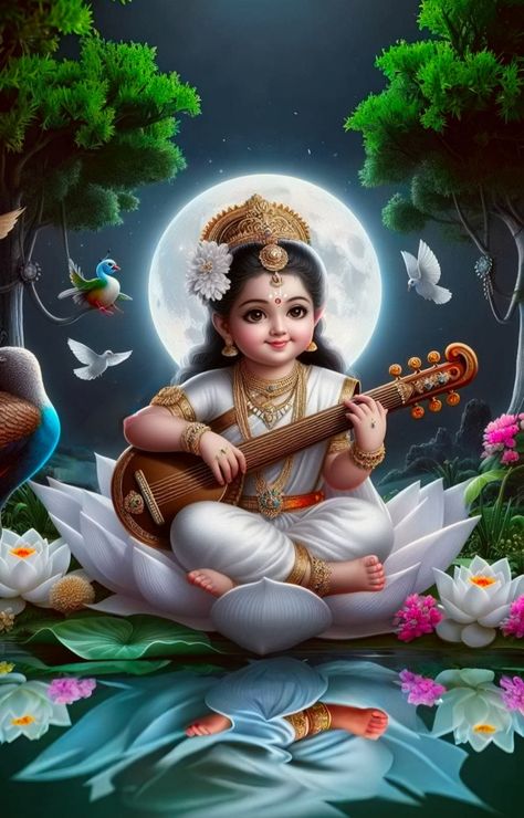 Saraswati Devi Images, Saraswati Mata Wallpaper, Sarswati Maa Photo, God Lakshmi Devi Images, Cute Durga Maa, Maa Santoshi, Baby Radha Krishna Images, Saraswathi Devi, Saraswati Picture