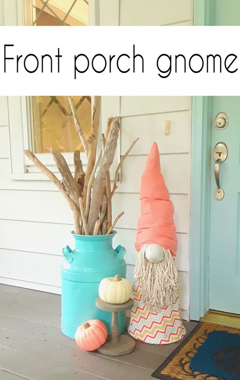 Love gnomes?  Us too!  CrazyDiyMom will show you how to turn a basic tomato cage into an adorable little gnome for your front porch decor.  You can make a front porch gnome in any color scheme or for any season or holiday.  #diy #gnome #frontporch #decor #home Tomato Cage Crafts, Gnome Easter, Diy Jul, Diy Ostern, Gnomes Diy, Tomato Cages, Diy Gnomes, Navidad Diy, 12 December