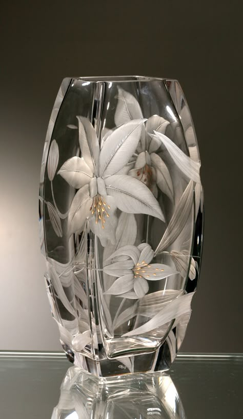 Czech Crystal, Everyday Life, Clear Glass, Glass Vase, Vase, Glass, Flowers, White, Art