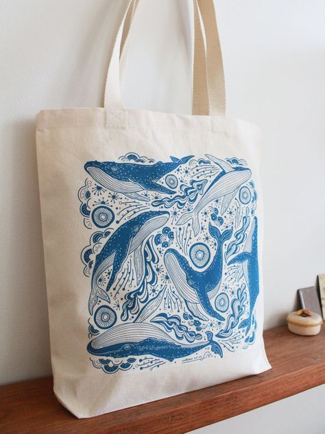 Whale Line Art, Shark Tote Bag, Postcard Layout, Tote Bag Size, Ocean Canvas, Painted Tote, Art Making, Eco Friendly Bags, Humpback Whale