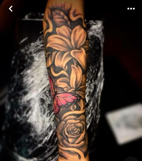 😌👏🏾🔥Tattoo thread 🪡🎨😏🦋🔥 #tattoo #tattoos #tattoothread #tattooidea #tattooideas #tattooideasforwomen #tattoosforwomen #tattooartist #tattooed #tattoodesign #tattoolife #tattooart Hand And Arm Sleeve Tattoo, Half Sleeve Tattoos For Black Women Lower Arm, Girl Half Sleeve Tattoo Black Women, Unique Flowers Tattoo, Forearm Tattoo Women Cross, Outside Forearm Tattoos, Women Tattoos Arm, Color Sleeve Tattoo Women, Flower Tattoos Forearm