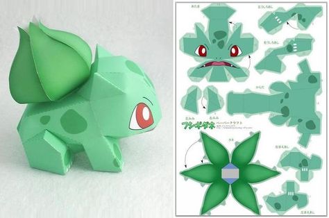 Pokemon Papercraft, Origami Pokemon, Papercraft Pokemon, Bulbasaur Pokemon, Kartu Pokemon, Vika Papper, Pokemon Bulbasaur, Pokemon Diy, Pokemon Craft