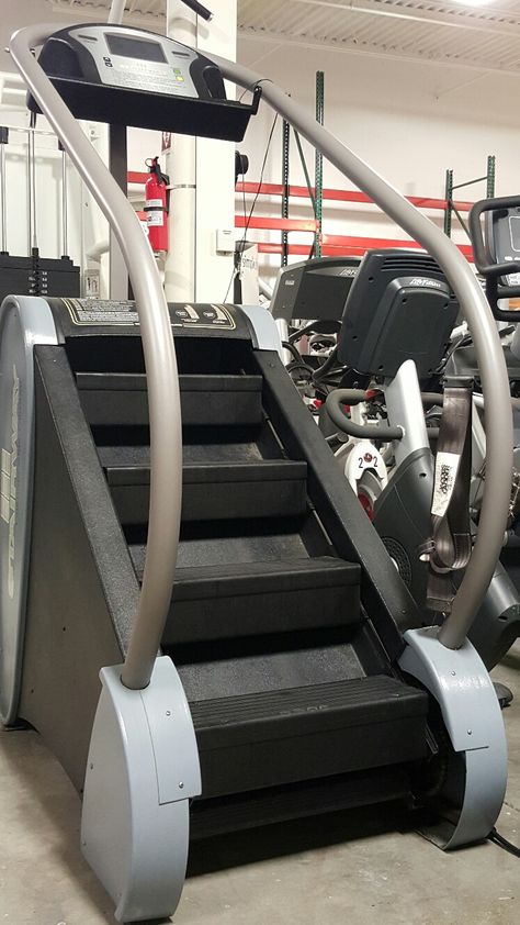 Stairway is a stair climbing cardio machine designed specifically for the commercial environment. The unique design offers a rotating staircase where the speed of the stairs is controlled by the tension of the waist belt. https://www.amefitequipment.com/jacobs-ladder-stairway-ultimate-stair-climber-demo Stair Master Machine, Stairmaster Aesthetic, Stairs Cardio, Gym Stairs, Stair Machine Workout, Stair Climber Workout, Stair Master, Abs Routine, Gym Products