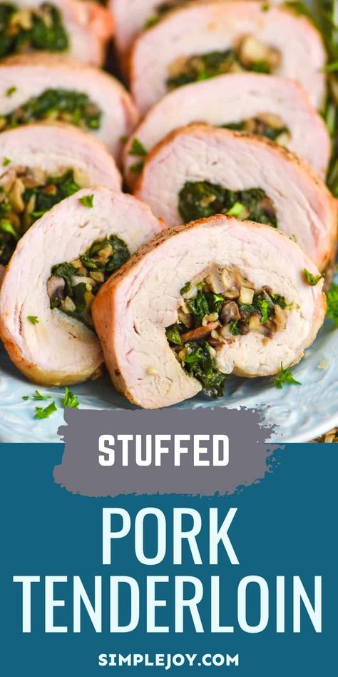 Stuffed Pork Tenderloin is the perfect easy holiday meal. Though it has a few simple ingredients and is simple to make, it is a show stopper! Tender Pork Loin, Breakfast Recipe Ideas, Stuffed Pork Loin, Spinach Parmesan, Roasted Pork Tenderloin, Roasted Pork Tenderloins, Stuffed Pork, Pork Loin Recipes, Spinach Ricotta