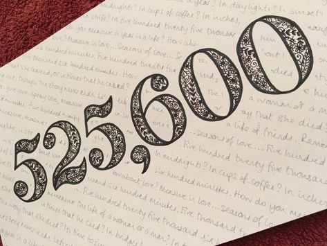 525,600 minutes. Seasons of Love (Rent) #handlettering #rent #525600 525600 Minutes Tattoo, Rent Tattoo, Seasons Of Love, Theater Kid, Love Tattoos, Future Tattoos, Tattoos And Piercings, Girl Power, Hand Lettering