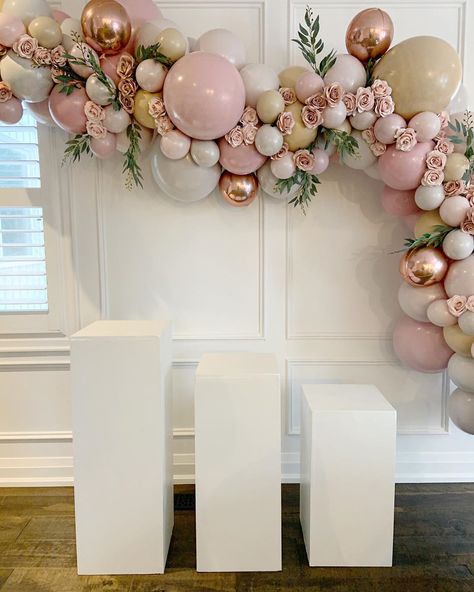 Garden Theme Balloon Arch, Pink Floral Balloon Arch, Balloon And Flower Garland, Petals And Prosecco Balloon Arch, Blush Pink Balloon Garland, Balloon With Flowers Decoration, Flowers In Balloon Garland, Balloon Garland Flowers, Floral And Balloon Backdrop