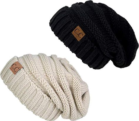 H-6100-2-0660 Oversized Beanie Bundle - 1 Solid Black, 1 Solid Beige (2 PK) Oversized Beanie, Two Of A Kind, Slouchy Beanie Hat, Womens Outfit, Beanie Hats For Women, Warm Winter Hats, Style Steal, Chunky Knit Blanket, Best Accessories