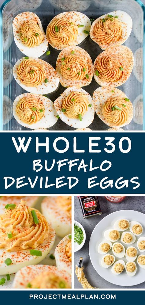 Whole30 Buffalo Deviled Eggs are my red-hot twist on classic deviled eggs, barely tweaked to follow the Whole30! Serve these delicious, low-carb, easy to make eggs as an appetizer, or simply eat them as snack! Whole 30 Deviled Eggs, Deviled Eggs Buffalo, Fancy Deviled Eggs Twists, Deviled Eggs Charcuterie Board, Fancy Deviled Eggs Ideas, Deviled Egg Flight, Egg Flight Ideas, Buffalo Eggs, Whole 30 Appetizers