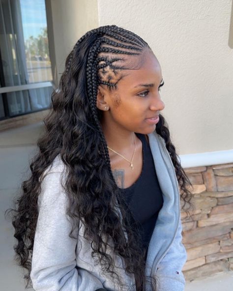 Half Weave Half Braids, Black Ponytail Hairstyles, Birthday Hairstyles, Quick Weave Hairstyles, Braided Cornrow Hairstyles, Quick Braided Hairstyles, Braids Hairstyles Pictures, Cute Box Braids Hairstyles, Protective Hairstyles Braids