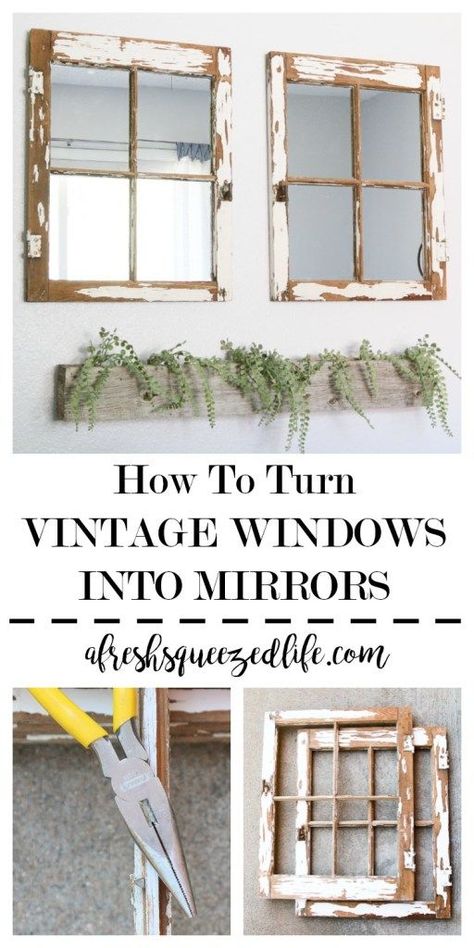 Need some inspiration to DIY an old window? Upcycling a window into decor is simple. Let me show you how to turn a vintage window into a mirror! HOW TO TURN A VINTAGE WINDOW INTO A MIRROR Repurpose Window Frames, Repurposed Window, Old Window Projects, Repurposed Windows, Window Crafts, Vintage Window, Window Projects, Amazing Crafts, Budget Decorating