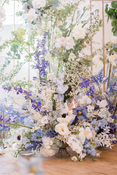 This NYC shoot features a unique twist on Pantones Classic Blue Weddings - Inspired By This Classic Blue Wedding, Blue Purple Wedding, Purple Wedding Decorations, Blue Weddings, Blue Wedding Inspiration, Aisle Flowers, Blue And Purple Flowers, Lilac Wedding, Very Peri