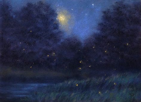 Night Aesthetic Art, Dark Sky Painting, Glowing Art, Night Painting, Night Art, Ethereal Art, Dreamy Art, Daily Paintworks, Gorgeous Art