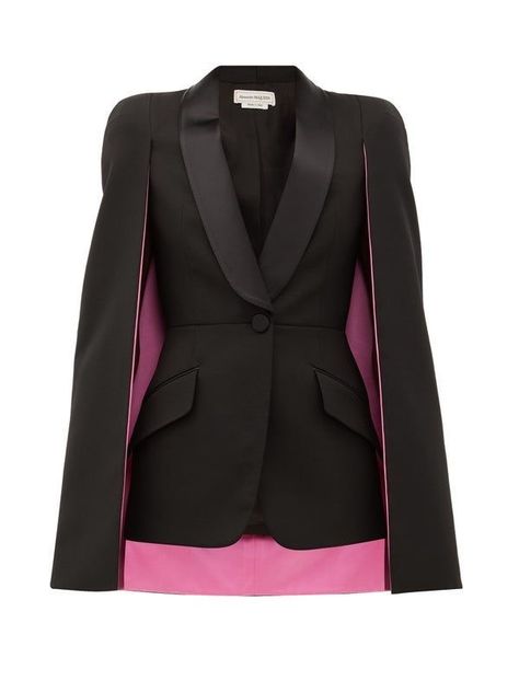 For Mel Blazer Cape, Mode Adidas, Black Suit Jacket, Woman Suit Fashion, Cape Sleeves, Wool Blend Jacket, Savile Row, Looks Black, Looks Chic