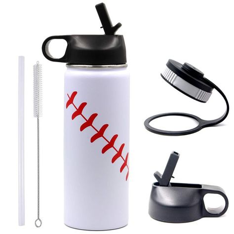 18 oz Baseball Water Bottle, Sports Flask Metal Travel Tumbler with 2 Lids 18/8 Stainless Baseball Water Bottle, Thermo Mug, Vacuum Insulated Water Bottle, Portable Water Bottle, Travel Tumbler, Wide Mouth, Dining Storage, Stainless Steel Bottle, Insulated Water Bottle