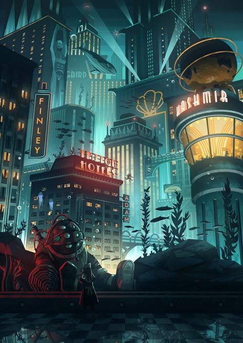 Bioshock Wallpaper, Bioshock Artwork, Dieselpunk Art, Bioshock Rapture, Art Deco City, Bioshock Game, Bioshock Art, Bioshock 2, Underwater City