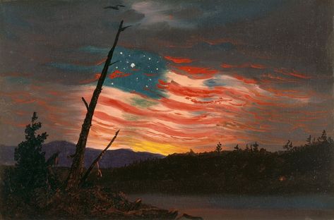 Our Banner in the Sky American Flag Landscape Amazing Painting - Etsy The Sky Painting, Frederic Edwin Church, American Flag Banner, American Flag Painting, American Flag Art, Patriotic Pictures, Patriotic Art, Flag Painting, Amazing Paintings