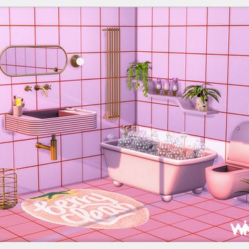 Pastel apartment part 2: bathroom🌺 | Winner9 on Patreon Sims 4 Pastel Cc, Sims 4 Kawaii Cc Furniture, Pink Sims 4 Cc, Pastel Apartment, The Sims 4 Pack, Sims4 Build, Pink Toilet, Sims Download, Pink Cc