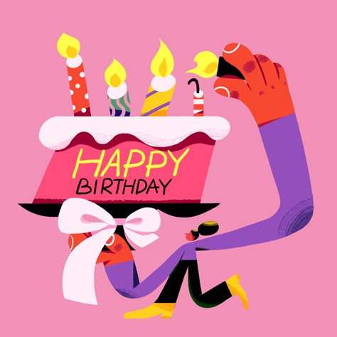 Holiday cards for maindrop on Behance Happy Birthday Motion Graphics, Birthday Cards Illustration, Cake Character Design, Birthday Illustration Design, Birthday Illustration Art, Birthday Graphic Design, Birthday Vector Illustration, Illustration Birthday Card, Birthday Card Illustration