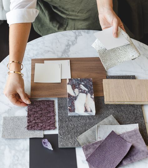 Interior Design Flatlay, Purple Living Room, Flat Lay Inspiration, Aesthetic Interior Design, House Color Palettes, Material Board, Material Library, Boutique Interior Design, Interiors Inspiration