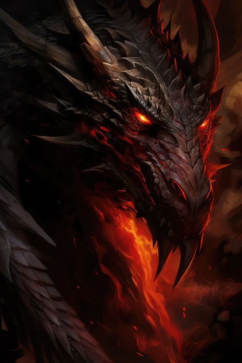 Dragon art Horror Dragons, Legendary Dragons Fantasy Art, Fire Dragon Aesthetic, Red Dragon Aesthetic, Fire Dragon Art, Black Dragon Art, Black And Red Dragon, Dragon Clothes, Dragon Fantasy Art