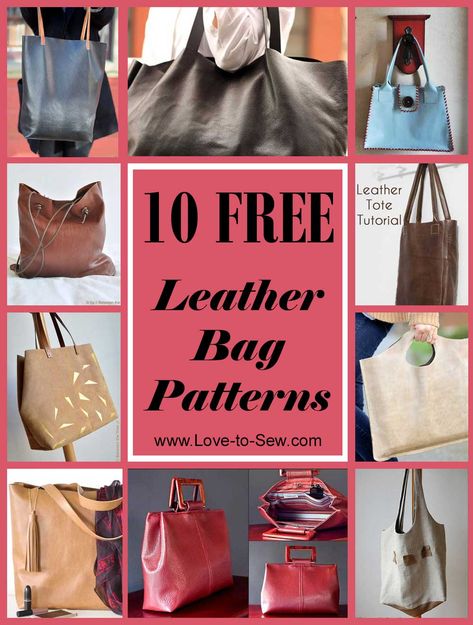 10 Free Leather Bag Patterns | Love to Sew Leather Tote Pattern, Tote Bag Pattern Leather, Diy Leather Tote, Leather Purse Pattern, Handmade Leather Bag Pattern, Simple Leather Bag, Leather Handbag Patterns, Leather Bag Tutorial, Leather Working Patterns