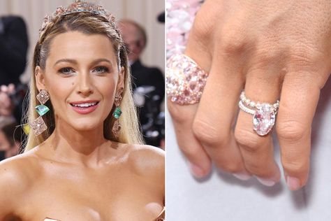 All About Blake Lively's One-of-a-Kind Engagement Ring — Including Its Unexpected Diamond Color! Pink Diamond Engagement Ring Rose Gold, Blake Lively Wedding, Blake Lively Ring, Blake Lively Engagement Ring, Celebrity Wedding Rings, Rose Gold Oval Engagement Ring, Lorraine Schwartz, Pink Diamonds Engagement, Pink Engagement